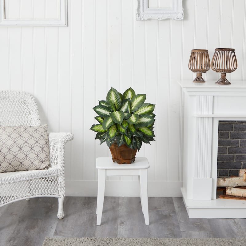Golden Dieffenbachia Plant with Vase Artificial Tropical Floor Plant Home Decor - 1.83ft.