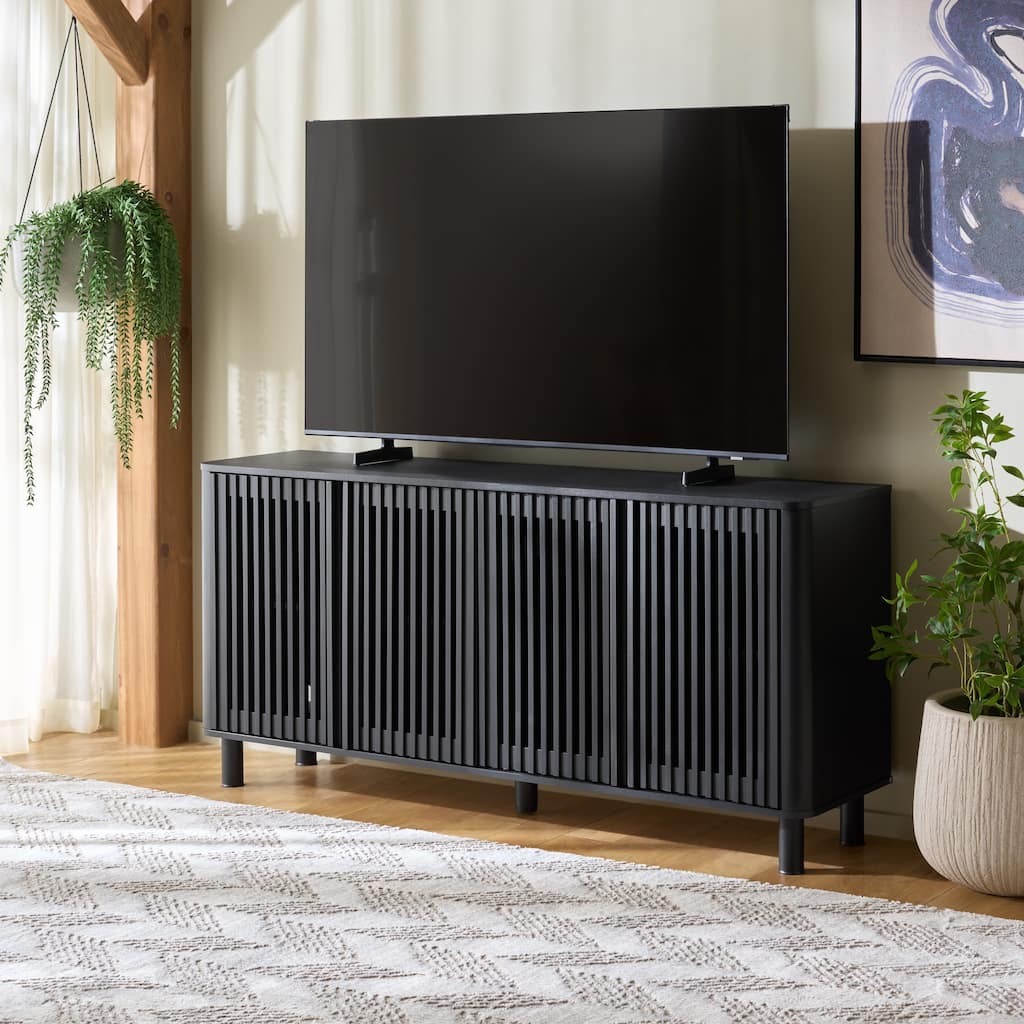 SAFAVIEH Isak Entertainment Media Console for TVs up to 70", Slat Door Storage Cabinet TV Stand - 63"W x 16"D x 30"H