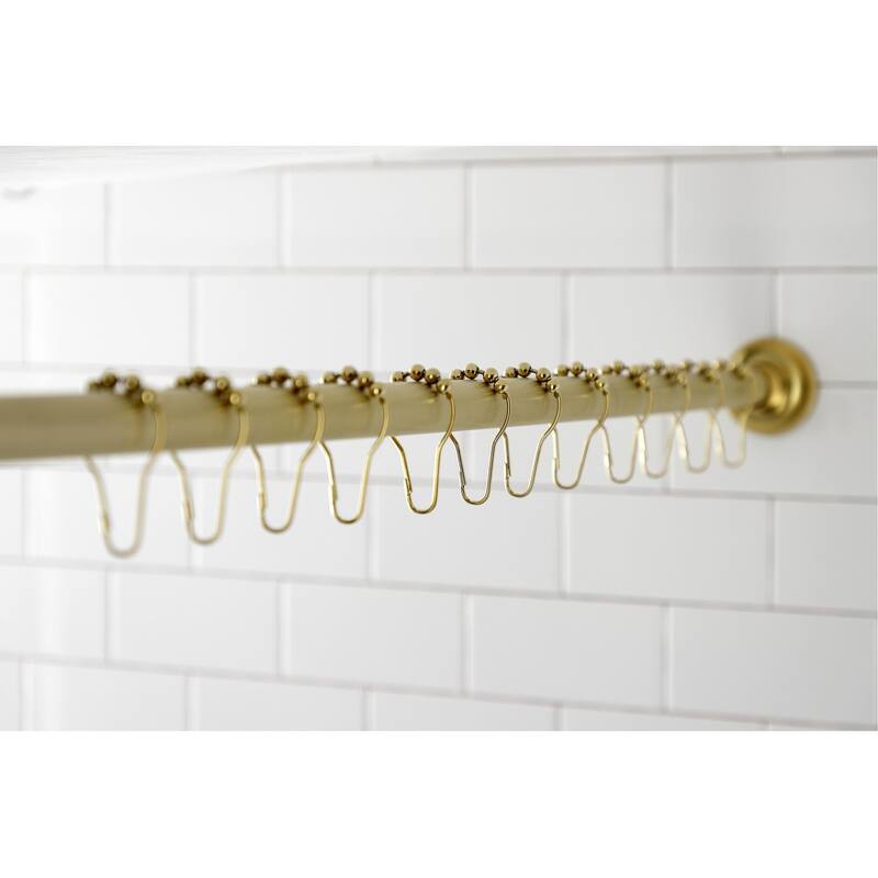 Edenscape 72 in. Adjustable Stainless Steel Shower Curtain Rod with Rings in Brushed Brass