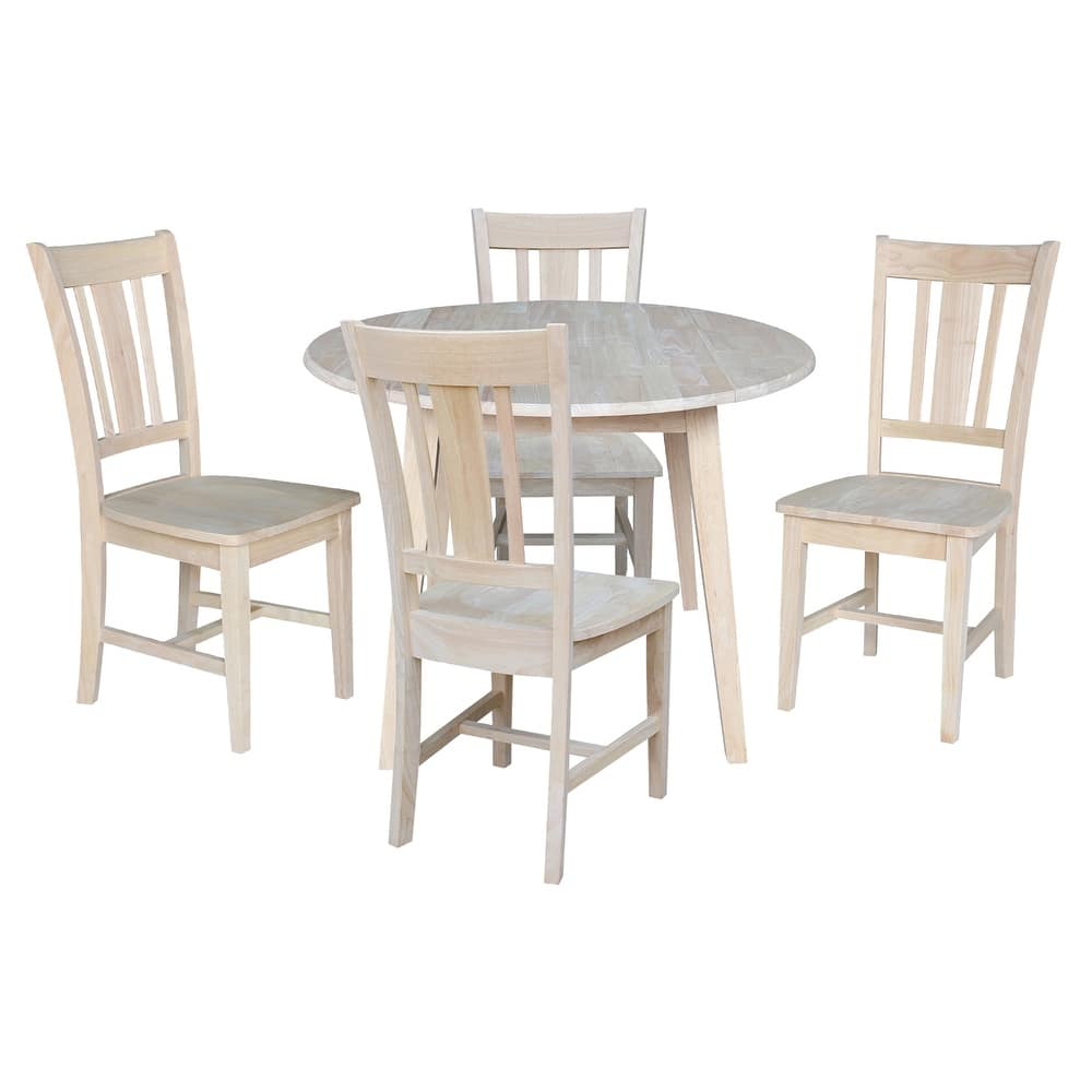 42" Solid Wood Round Dual Drop Leaf Table with 4 Dining Chairs