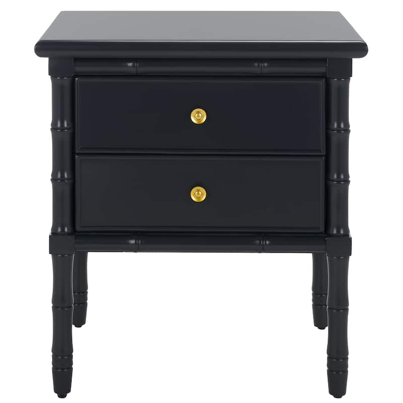 SAFAVIEH Paloma Navy Coastal 2-Drawer Bamboo Nightstand