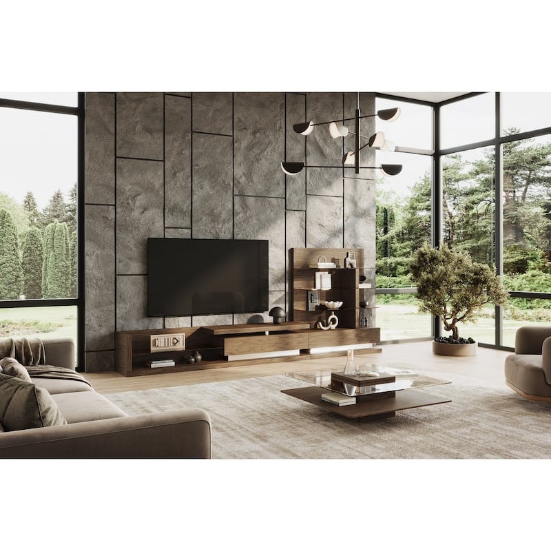 Modrest Clarion Modern Walnut & Grey Glass Coffee Table