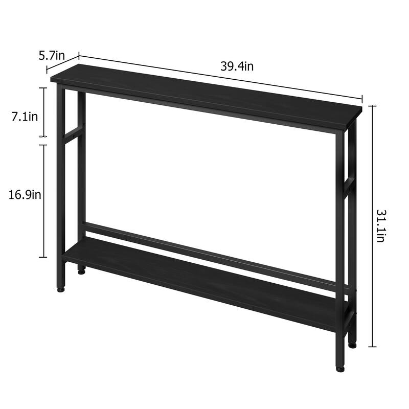 2 Tier Skinny Console Table with Adjustable Shelf for Living Room - 5.7"D x 39.4"W x 31.1"H
