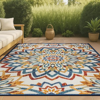 JONATHAN Y Cetara Abstract Bold Mandala High-Low Indoor/Outdoor Area Rug