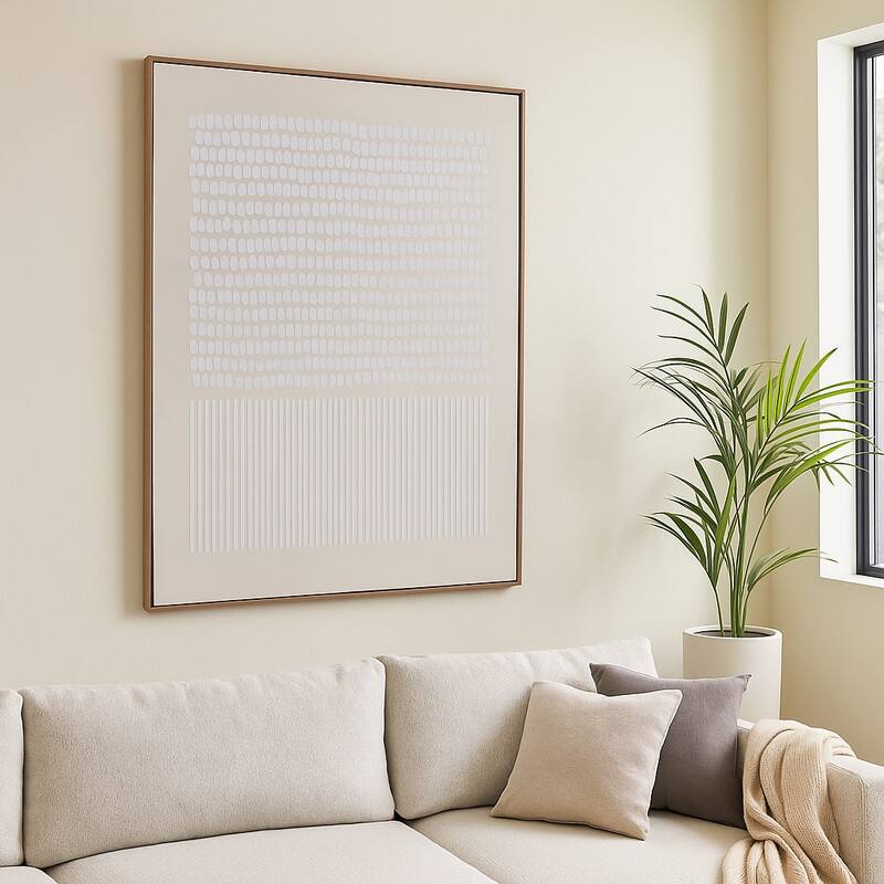 Decorative Framed Textured Dots and Lines Wall Art - 48", Ivory