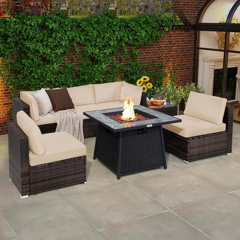 Costway 7 PCS Patio Furniture Set with 35" Propane Gas Fire Pit Table - See Details