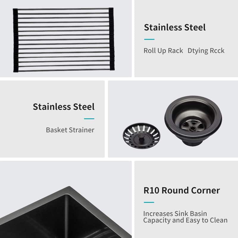 Stainless Steel Apron Front Kitchen Sink Gunmetal Black 16 Gauge 10 Inch Deep Single Bowl - Gunmetal Black