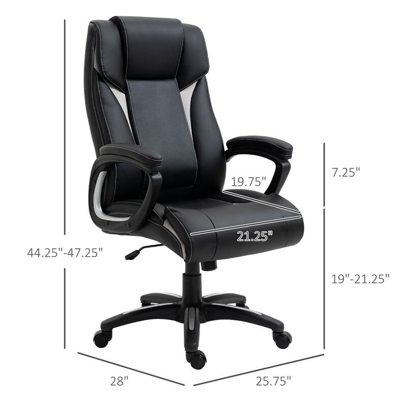 Black Ergonomic Office Chair with Mesh Back, PU Leather Accents, and Rocking Function - 26.25" W x 28" D x 44.25" - 47.25" H