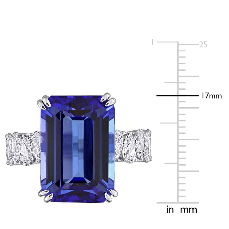 Miadora 11 4/5ct TGW Emerald Cut Tanzanite 1 1/2ct TDW Pear Diamond Cocktail Ring in 14k White Gold