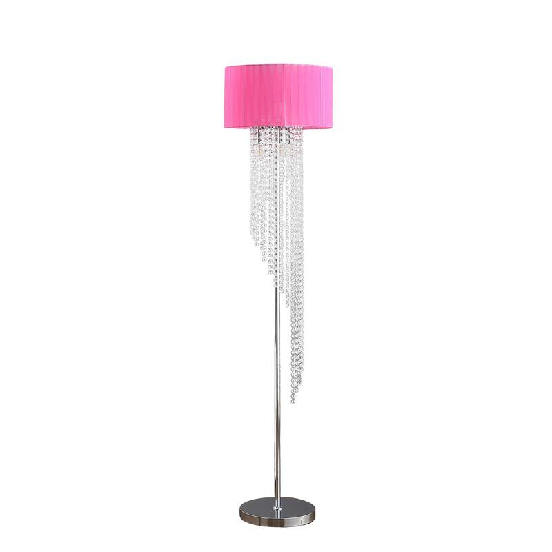 Mero Floor Lamp, Suspended Crystal Rain Chains, Pink Shade, 53 Inch