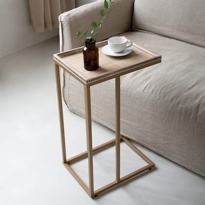 COZAYH Farmhouse C Table End Table, Distressed Beaded Edge Tray Top Side Table