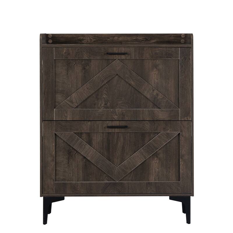 Shoe Cabinet with 2 Flip Drawers& Open Shelves,Modern Entryway Shoe Storage