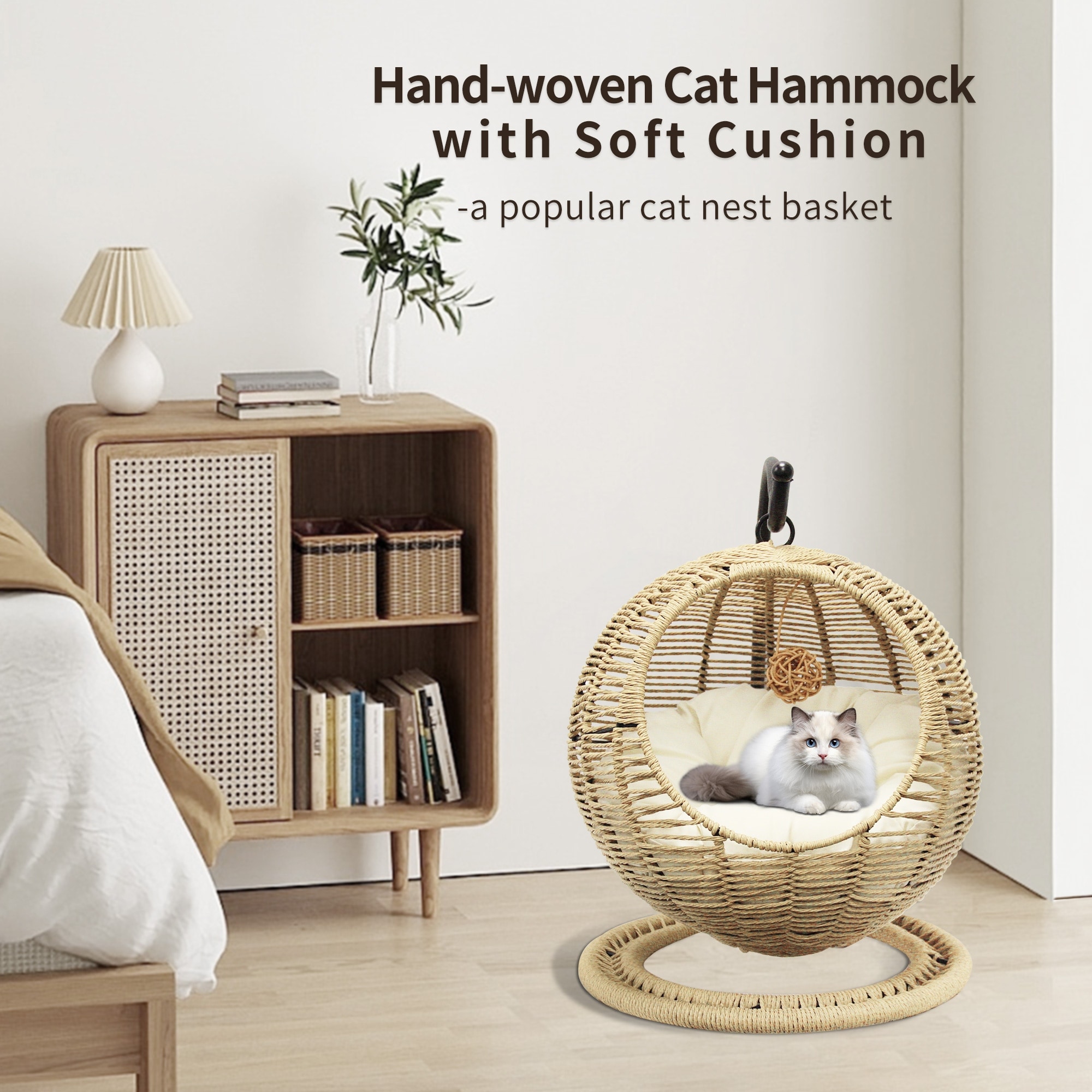 Cute Round Cat Bed Hammock Chair with Metal Stand Beige Cushion On Sale Bed Bath Beyond 39120255