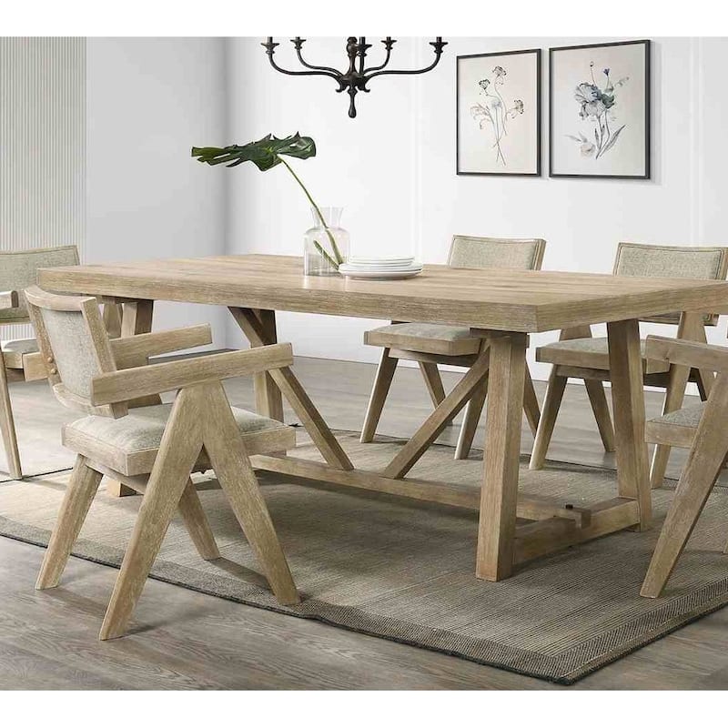 7PC Dining Set Modern Oak Finish Table and Upholstered Chairs