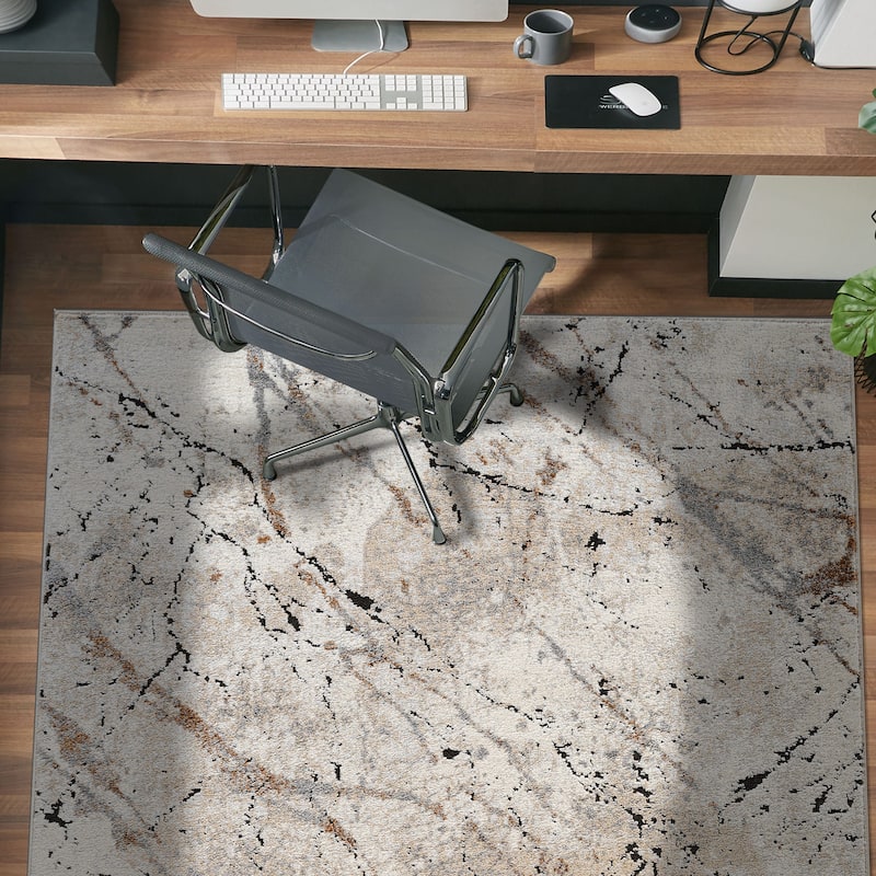 Marble Flow Area Rug - Rug for Living Room, Bedroom - Easy to Clean, Durable Polypropylene/Polyester with Jute Backing - 4' x 6'
