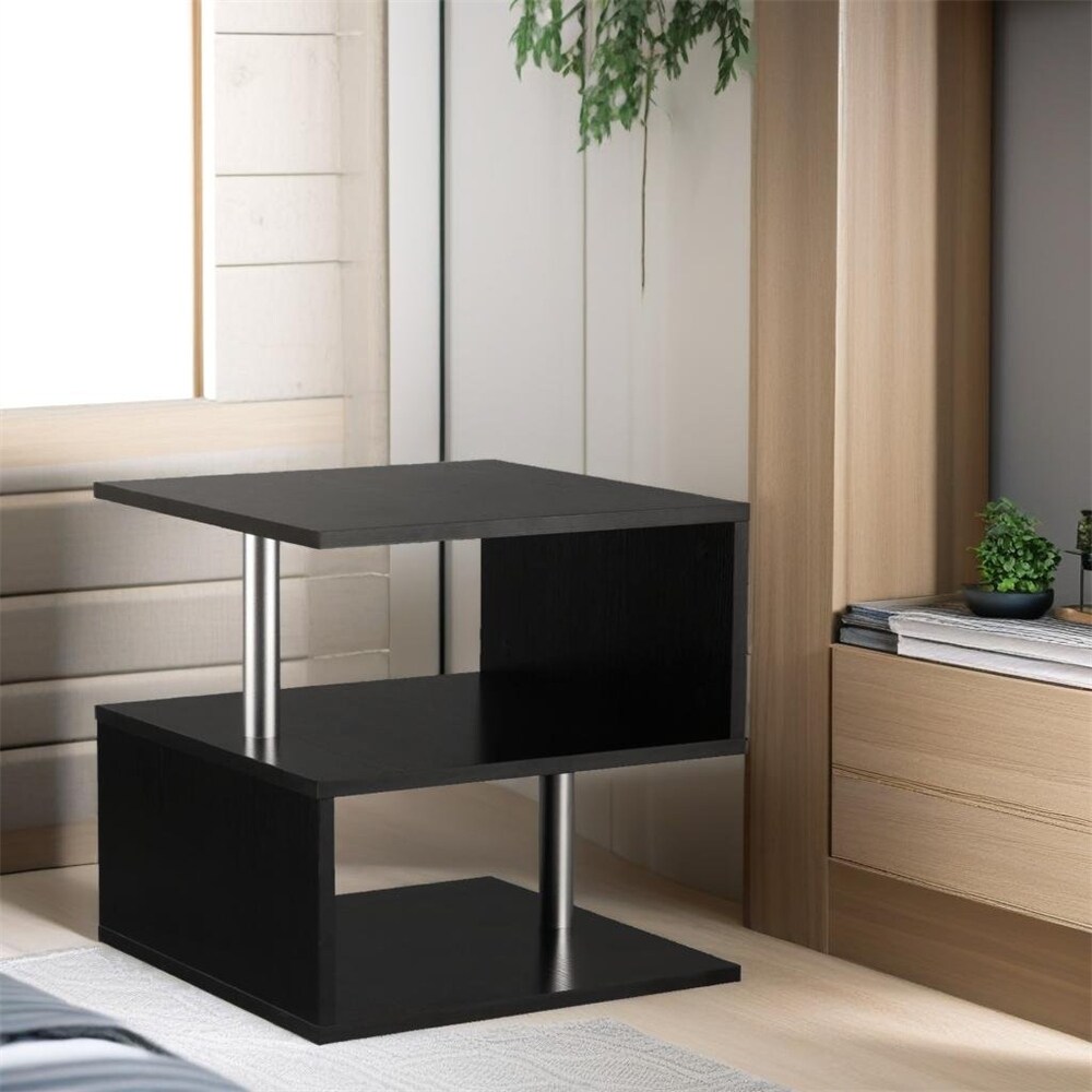 End Table,Accent Side Table,S-Shaped Coffee Table with Storage Shelf