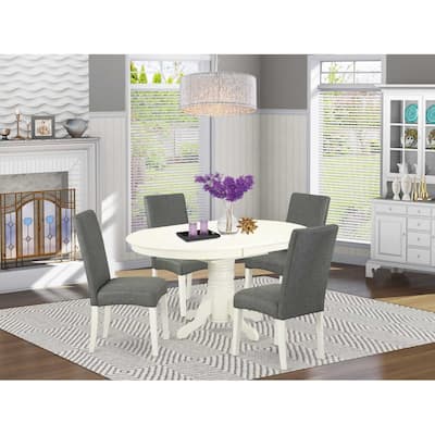 Oval Dining Table Set 5pc 42-60" Table w/ Butterfly Leaf & 4 Parsons Chairs - Linen White Legs