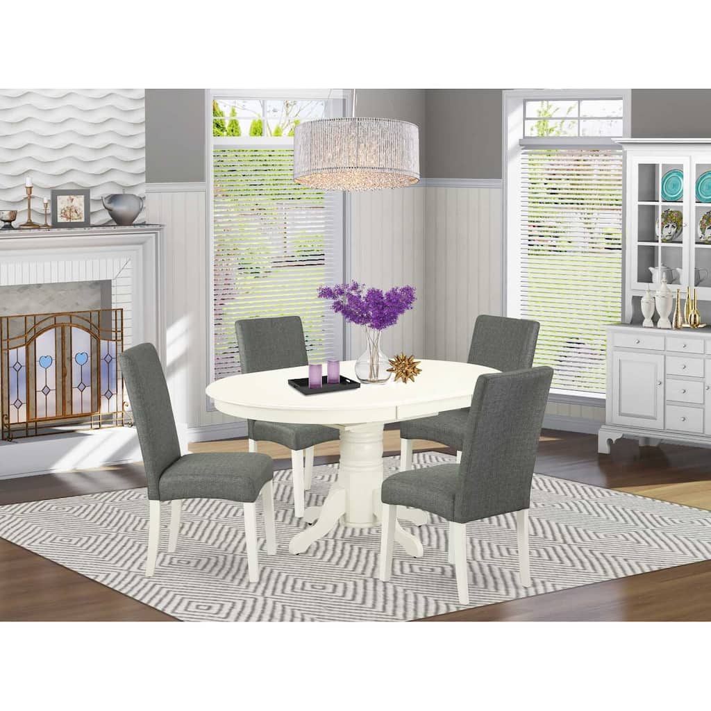 Oval Dining Table Set 5pc 42-60" Table w/ Butterfly Leaf & 4 Parsons Chairs - Linen White Legs