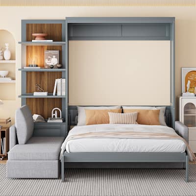 Queen Size Murphy Bed Wall Bed with Sofa and Shelves