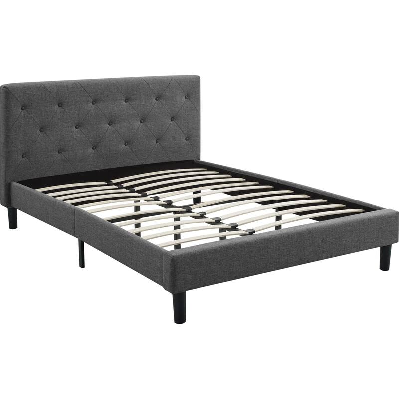 HomeRoots Gray Tufted Upholstered Queen Bed Frame