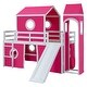 preview thumbnail 11 of 27, Kids and Baby Playhouse Twin Size Loft Bed with Slide Pink Tent and Tower for Kids