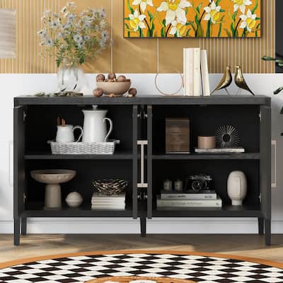 Elegant Wooden 4-Door Sideboard Buffet Cabinet with Metal Handles & Adjustable Shelves for Hallway Storage