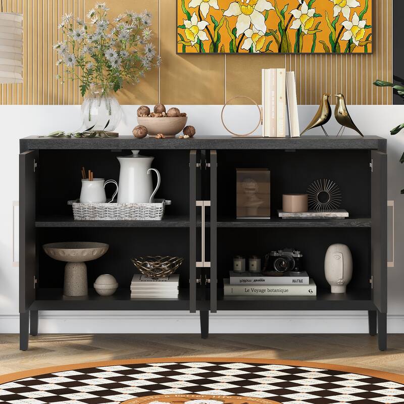 Modern Storage Cabinet with 4 Metal handles, 4 Shelves and 4 Doors for Hallway, Entryway, Living room