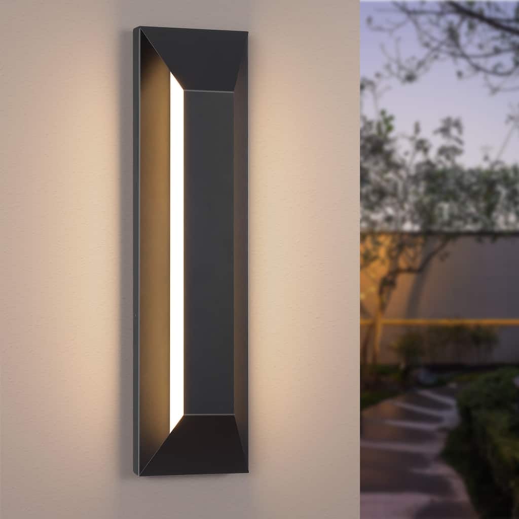 Black Outdoor LED Wall Lantern Sconce with Frosted Glass