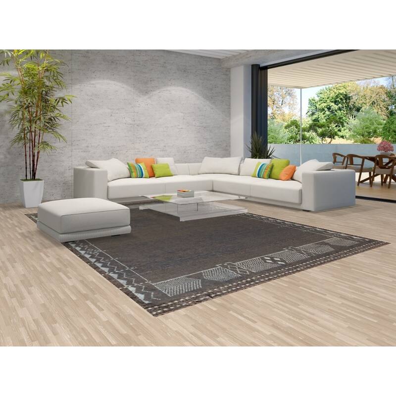 Striped Brown Moroccan Area Rug Handmade Wool Carpet - 8'10"x 12'7"