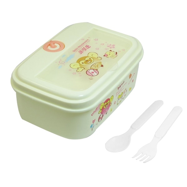Unique Bargains Unique Bargains Portable Plastic Cartoon Animals Print Lunch Breakfast Carrying Box Beige