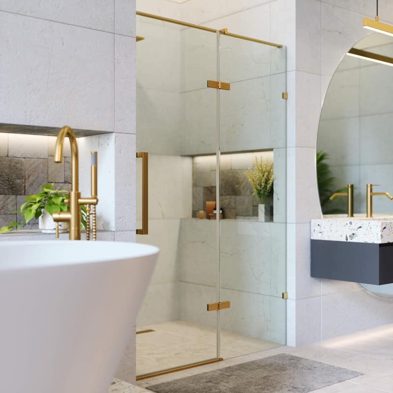 Fine Fixtures Hinged Clear Frameless Glass Shower Door Enclosure