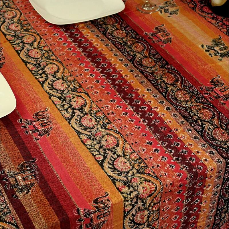 Cotton Paisley Good Luck Elephant Floral Tablecloth Rectangle