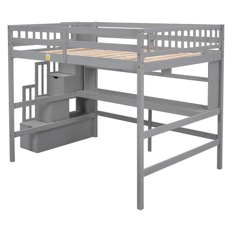 Full Size Loft Bed with Desk and Shelves