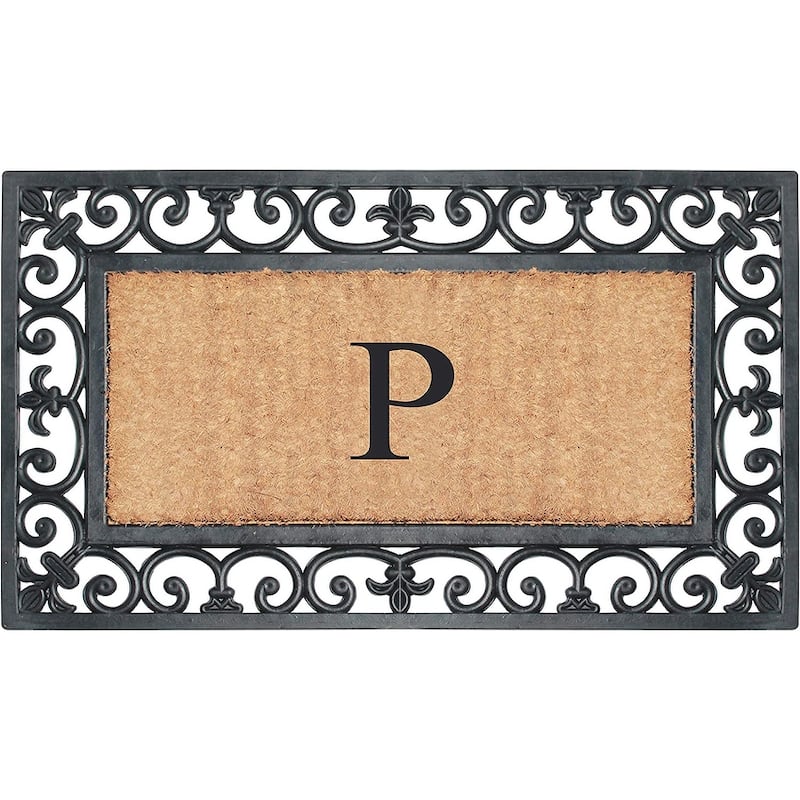 A1HC Rubber and Coir Paisley Border Monogrammed Outdoor Doormat Black, 18"X30" - P