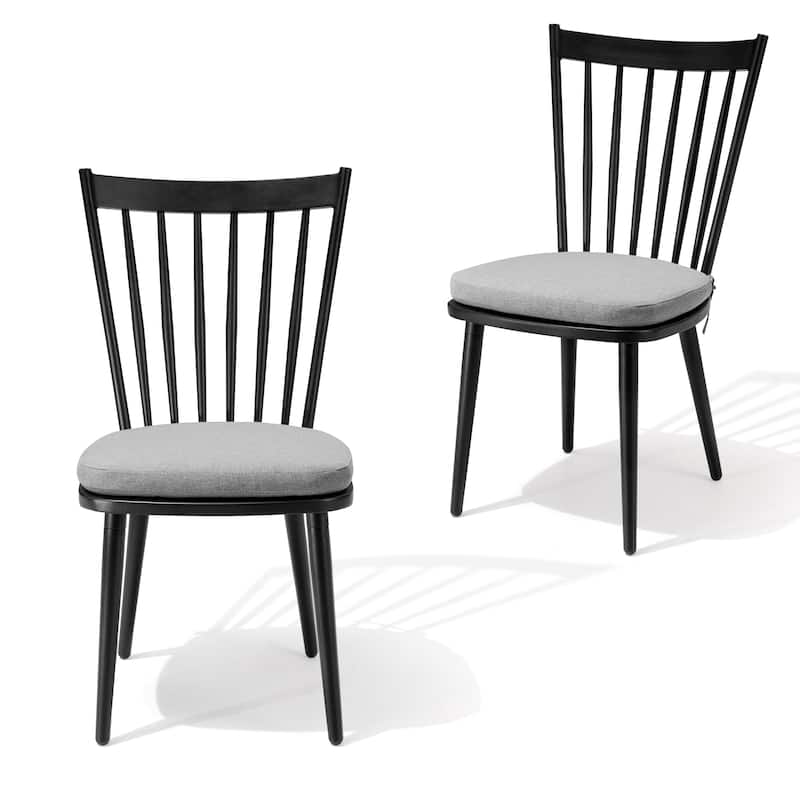 Dining Chairs Aluminum Armless with Cushion Outdoor Patio Kitchen Dining Room - See Picture - Set of 2, Black