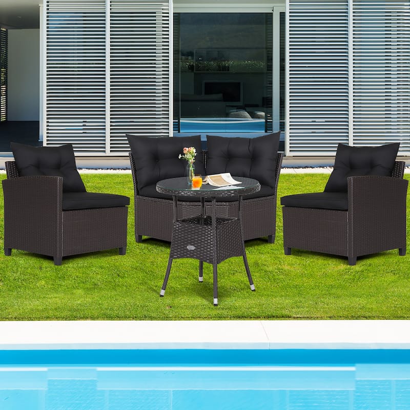 Costway 4PCS Patio Rattan Furniture Set Cushioned Sofa Glass Table - 49.5" x 23" x 29"