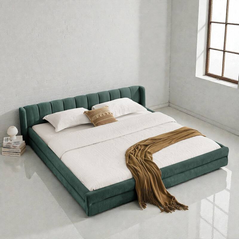 King Size Upholstered Platform Bed Frame with Chenille Fabric, Soft Headboard & Solid Grounded Design for Modern Bedrooms