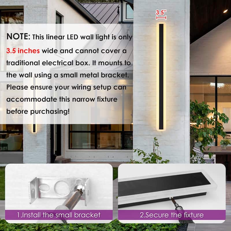 1-Light Modern Linear Strip Integrated LED IP65 Waterproof Indoor/ Outdoor Wall Light