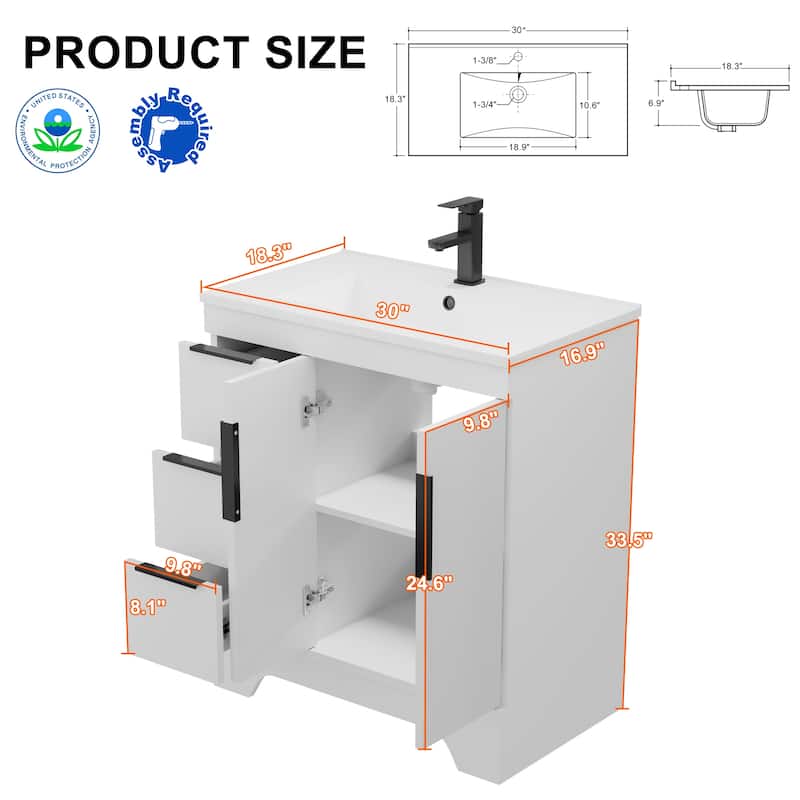 Vertical Stripes Bathroom Vanity Set with Sink Top & Faucet