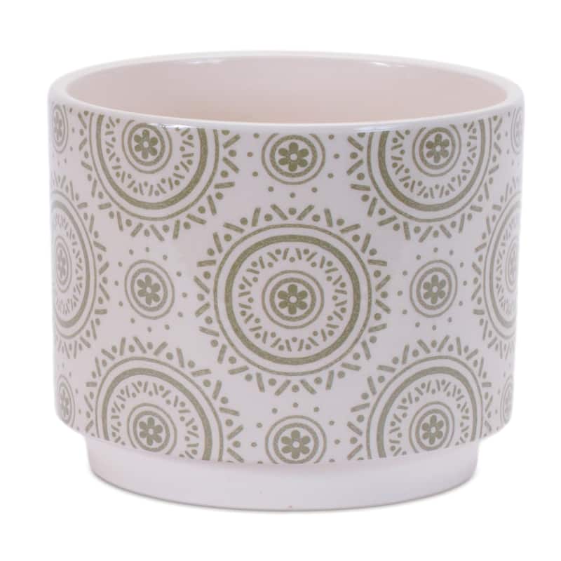 Floral and Mandala Dolomite Planters - 5" - White - Set of 3
