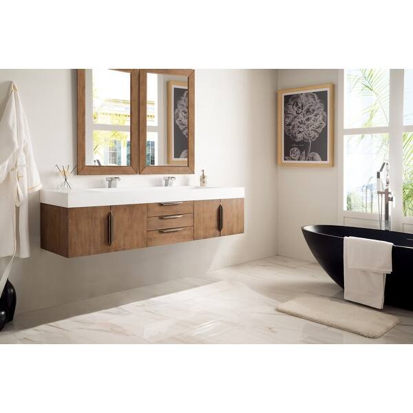 James Martin Furniture Mercer Island 72 Double Vanity Latte Oak Radiant Gold Glossy White Solid Surface Top Tools Home Improvement Kitchen Bath Fixtures