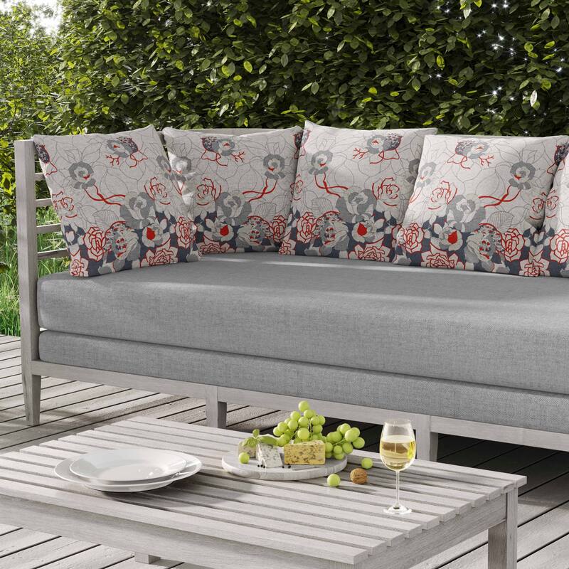 Regal Rose Retreat Indoor/Outdoor Reversible Throw Pillow White and Gray