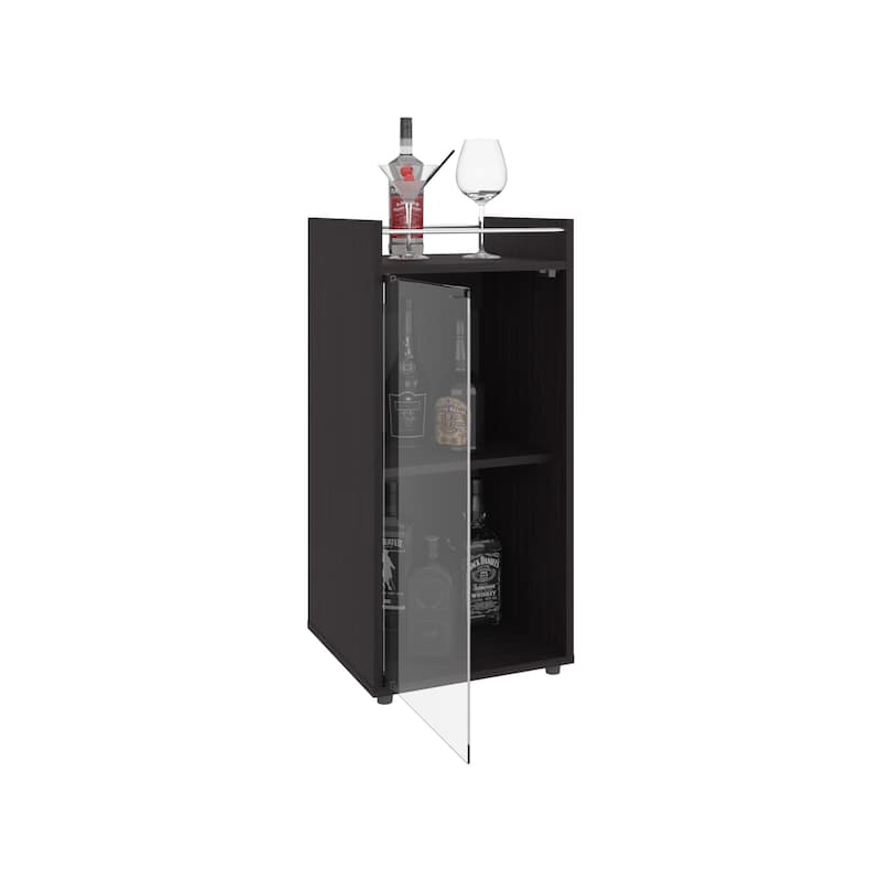 Theba Minibar Cabinet 2 Doors, Open Shelf And Compact Design, Modern Bar Storage, Black