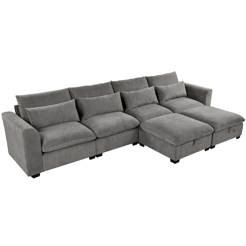 Roomfitters Large U-Shaped Modular Sectional Sofa with 2 Ottomans, Chenille Fabric L-Shaped Corner Couch for Living Room