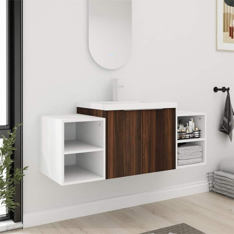 Bathroom Vanity With Sink In 24/36/48/60/72/84 Inch, Floating Bathroom Vanity With Soft Close Door and Shelf