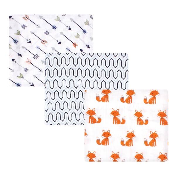 slide 1 of 1, Hudson Baby Infant Boy Cotton Muslin Swaddle Blankets, Orange Foxes, One Size - Orange Foxes - 3-Pack