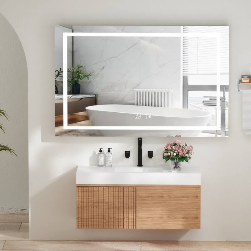 LED Bathroom Vanity Mirror Wall Mounted AntiFog Dimmable Mirror On