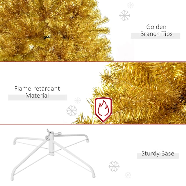 HOMCOM 6' Tall Unlit Full Fir Artificial Christmas Tree with Realistic Branches, Gold