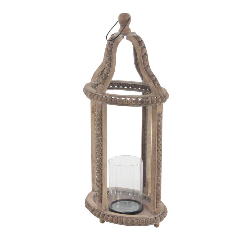 Reclaimed Wood Beaded Decorative Indoor Outdoor Candle Lantern - Brown - Roche River Decor