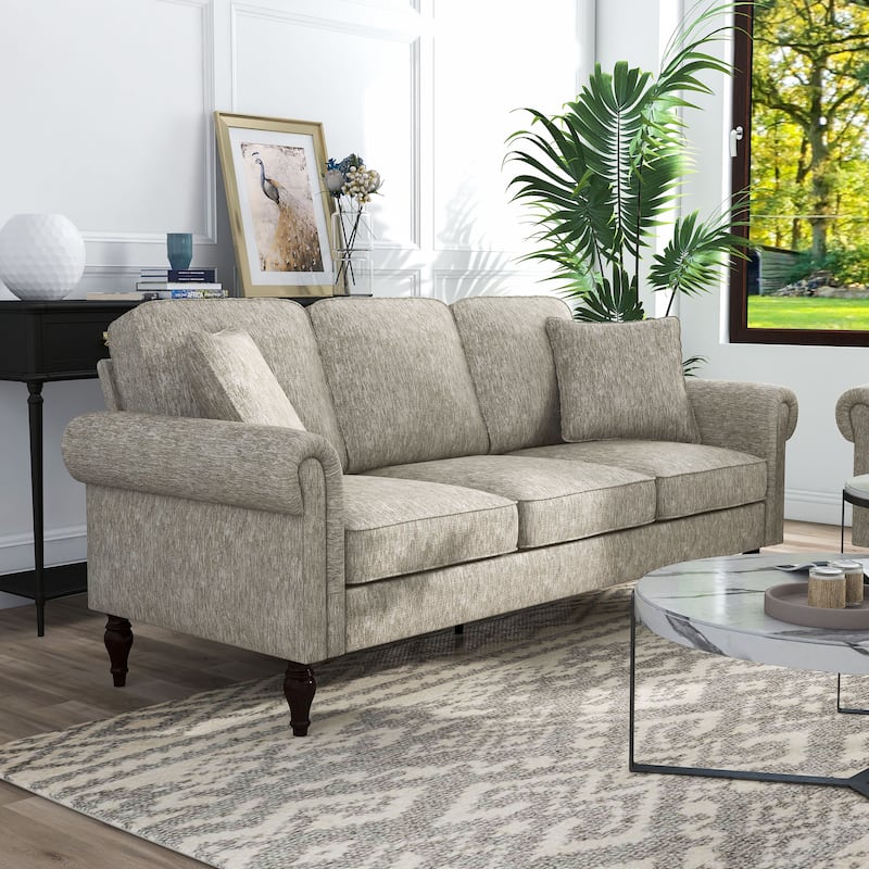 Igny Traditional Chenille Upholstered Rolled Arms Sofa by Furniture of America - Without Care Kit - Light Brown